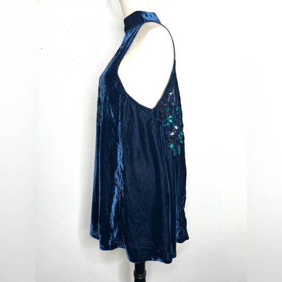 FREE PEOPLE Jills Velvet Sequin Swing Dress Mini Navy High Neck Size XS - Picture 5 of 13